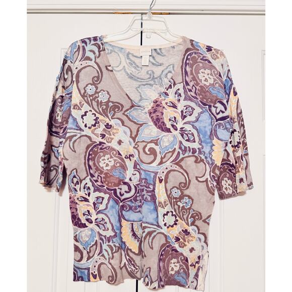 Chico's V-Neck Printed Elbow Sleeve Sweater, Size 0 - Picture 1 of 3
